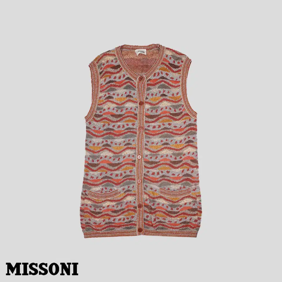 MISSONI 레드 에스닉패턴 롱 니트 가디건 베스트  SIZE S