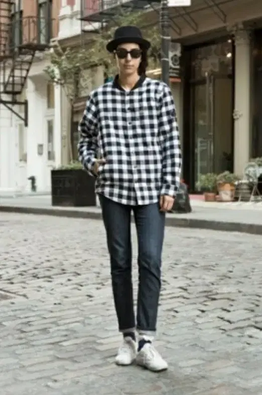 슬림100/캉골 남성 셔츠자켓 셔켓 Gingham check n59