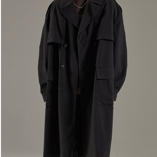 메종미네드 BLACK OVER TRENCH COAT L 새상품입니다.