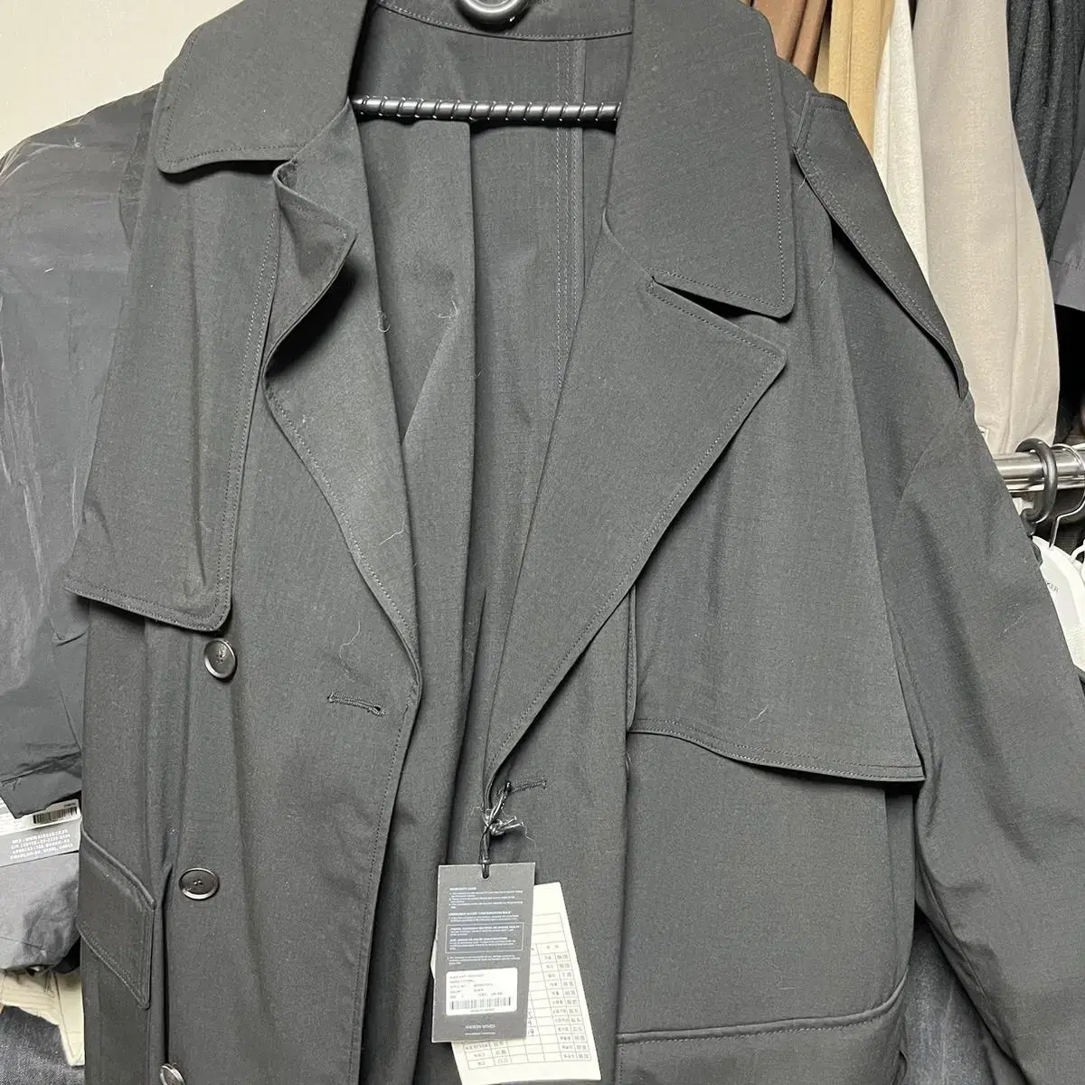 메종미네드 BLACK OVER TRENCH COAT L 새상품입니다.