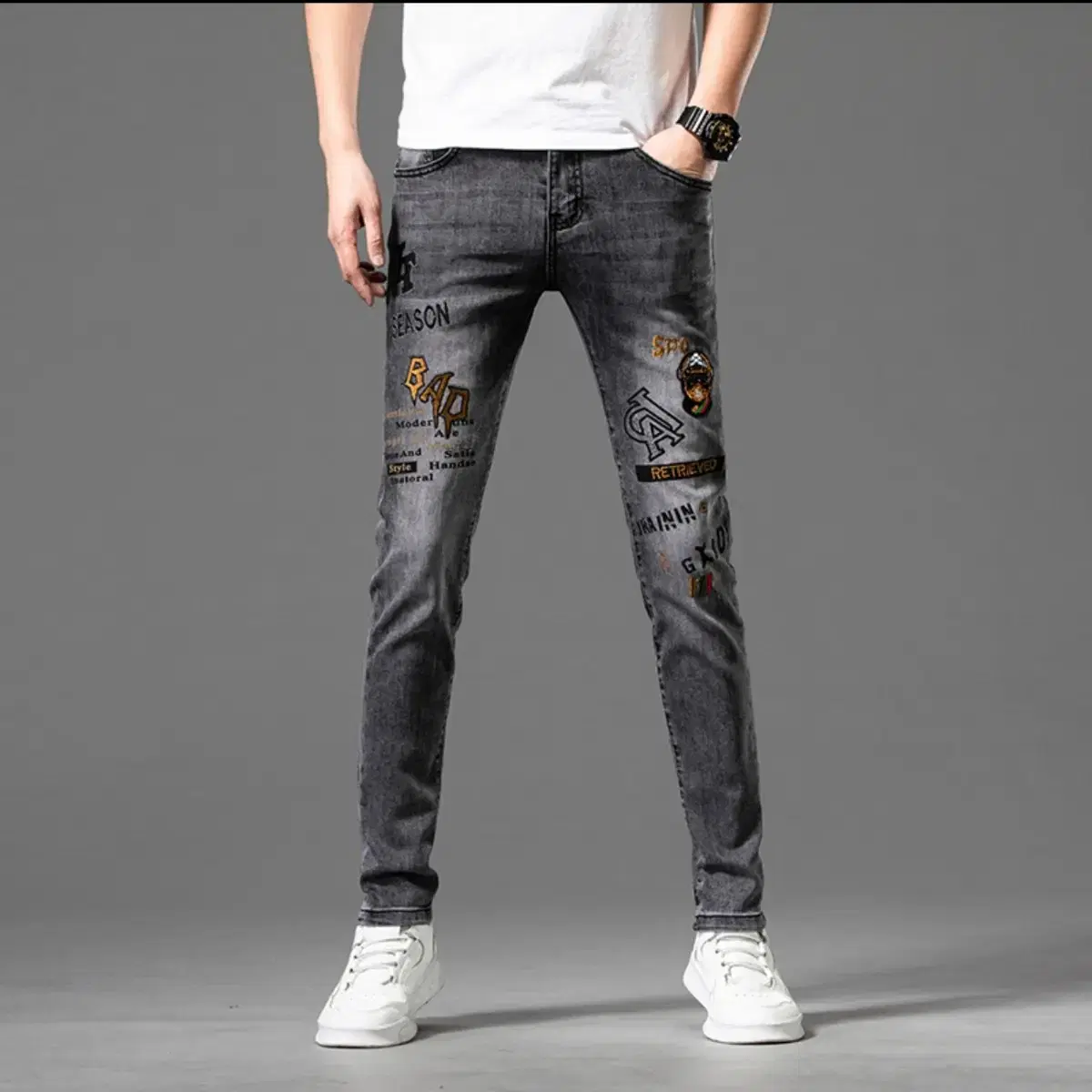 (Babae)Men's Printed Slim Fit Jeans F