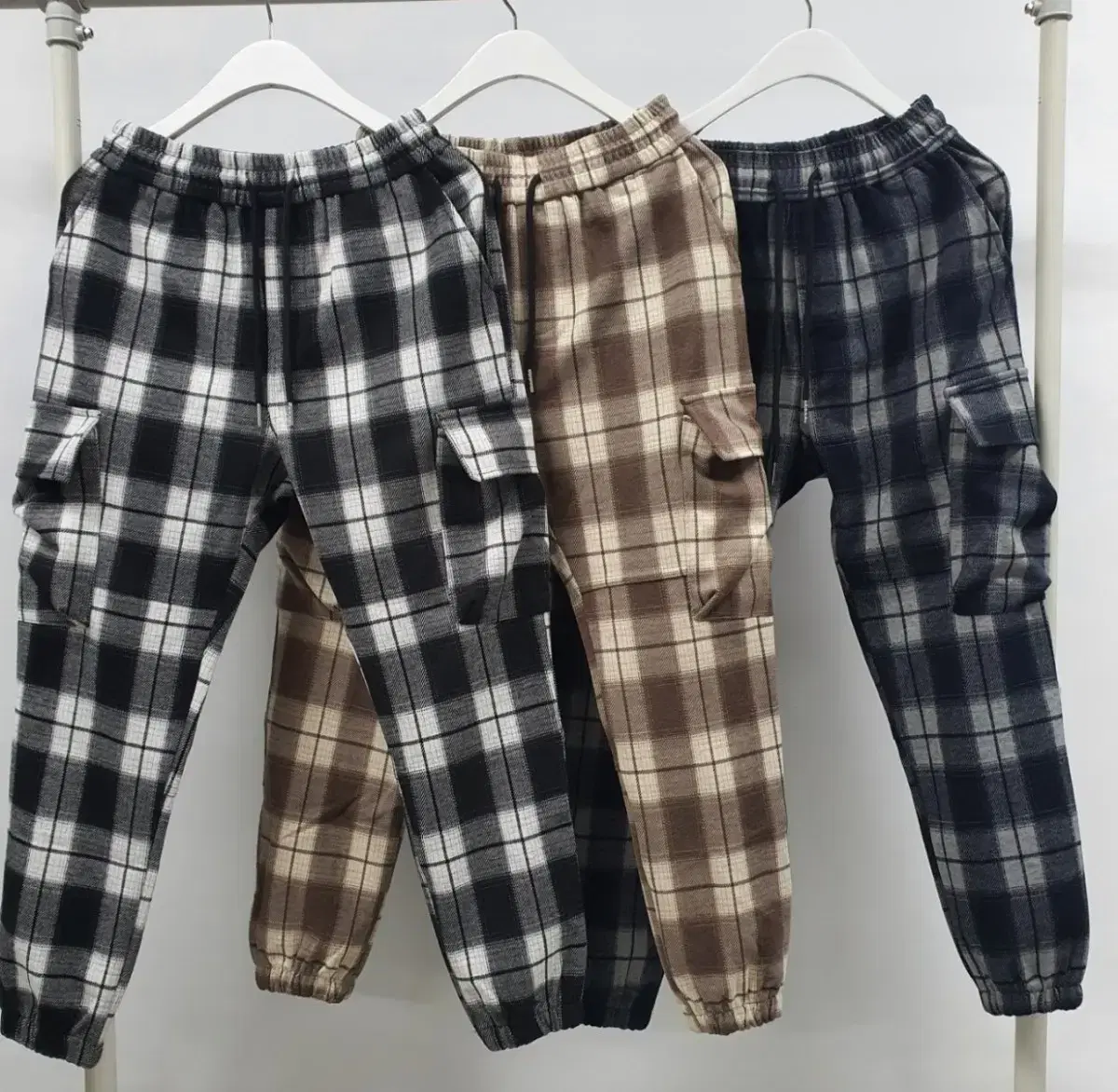 28~35)Wool brushed check jogger pants