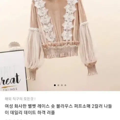 망사퍼프소매 벨벳블라우스