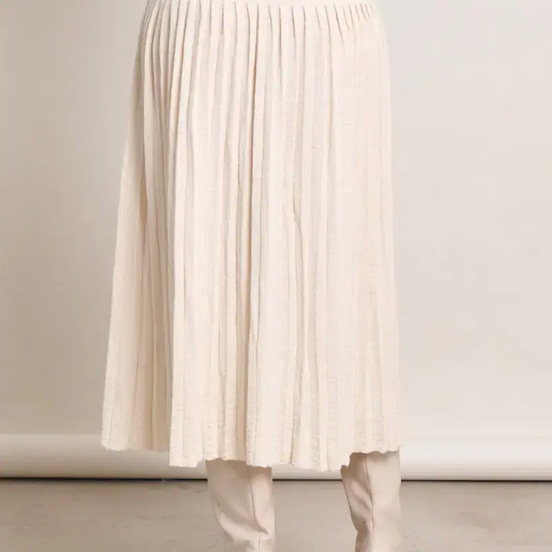 ELEVEN SIX Lea Pleated Midi Skirt Ivory