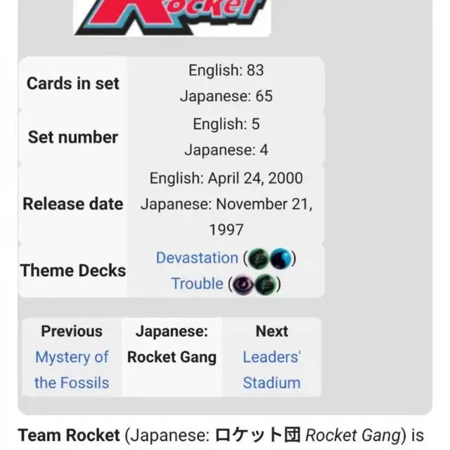 포켓몬 카드 1997년 Team Rocket (미개봉)