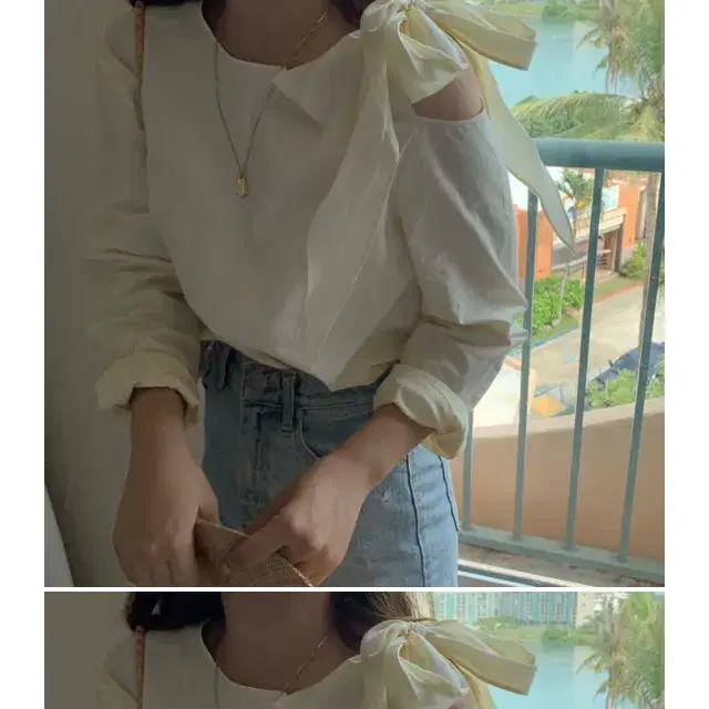 위드아웃썸머 somuch blouse 리본 오프숄더 어깨 트임 블라우스