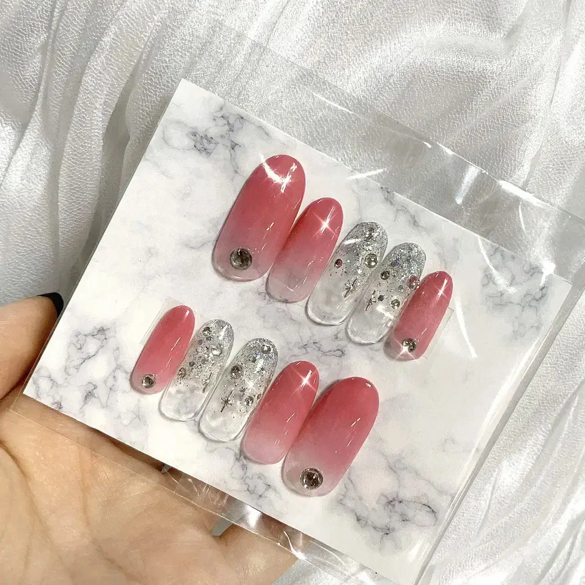 글리터 큐빅 펄 그라데이션 수제 네일팁 /Nail TiP