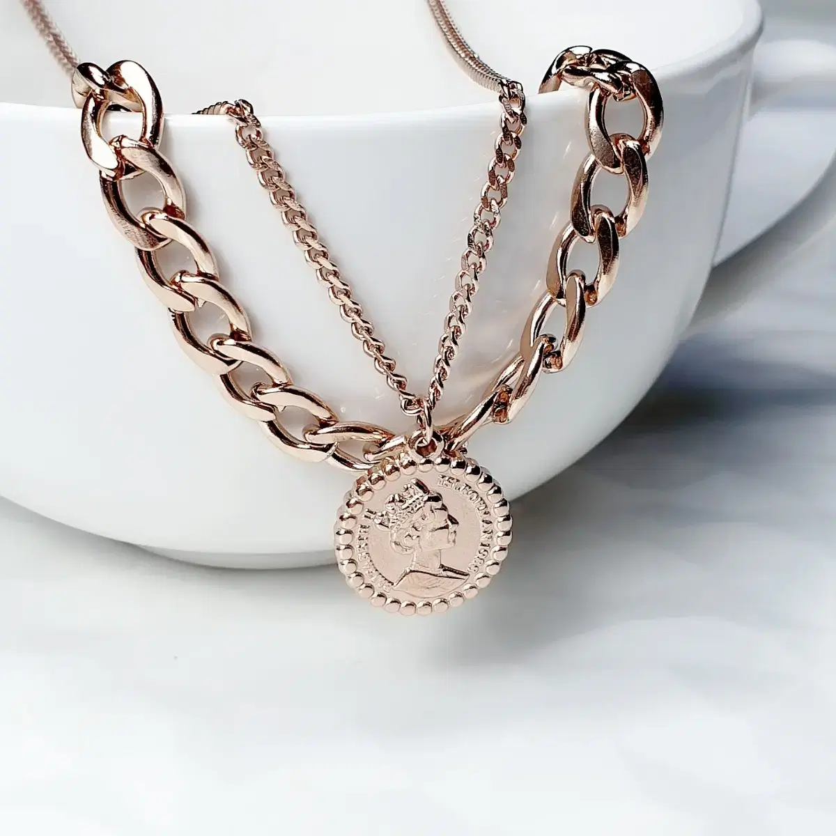 새것무배) 1+1 변색없는 써지컬스틸 두줄 코인 목걸이 체인 로즈골드 | 브랜드 중고거래 플랫폼, 번개장터
