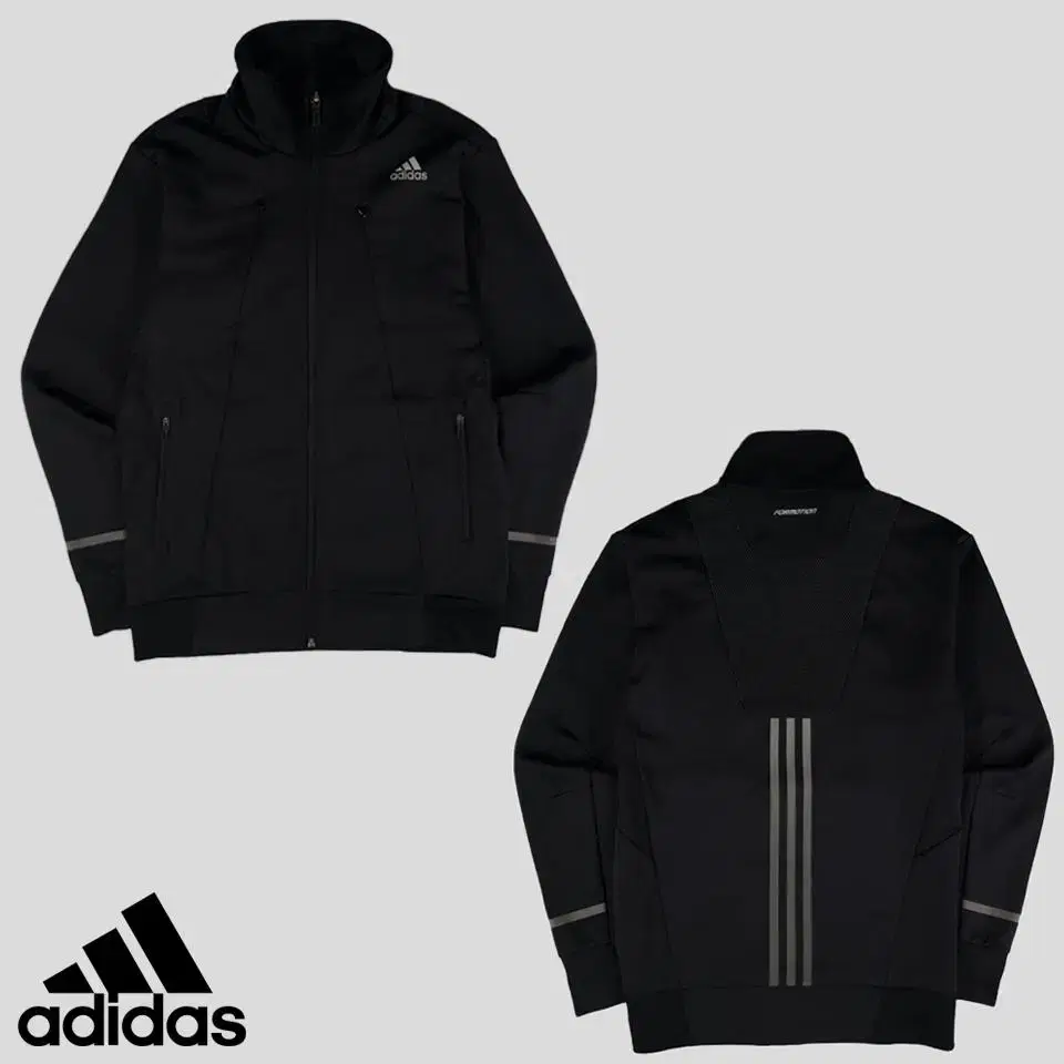 Adidas Black Reflective Tricolor Logo Motion Incision Multipocket Poly Track Top Zip Up