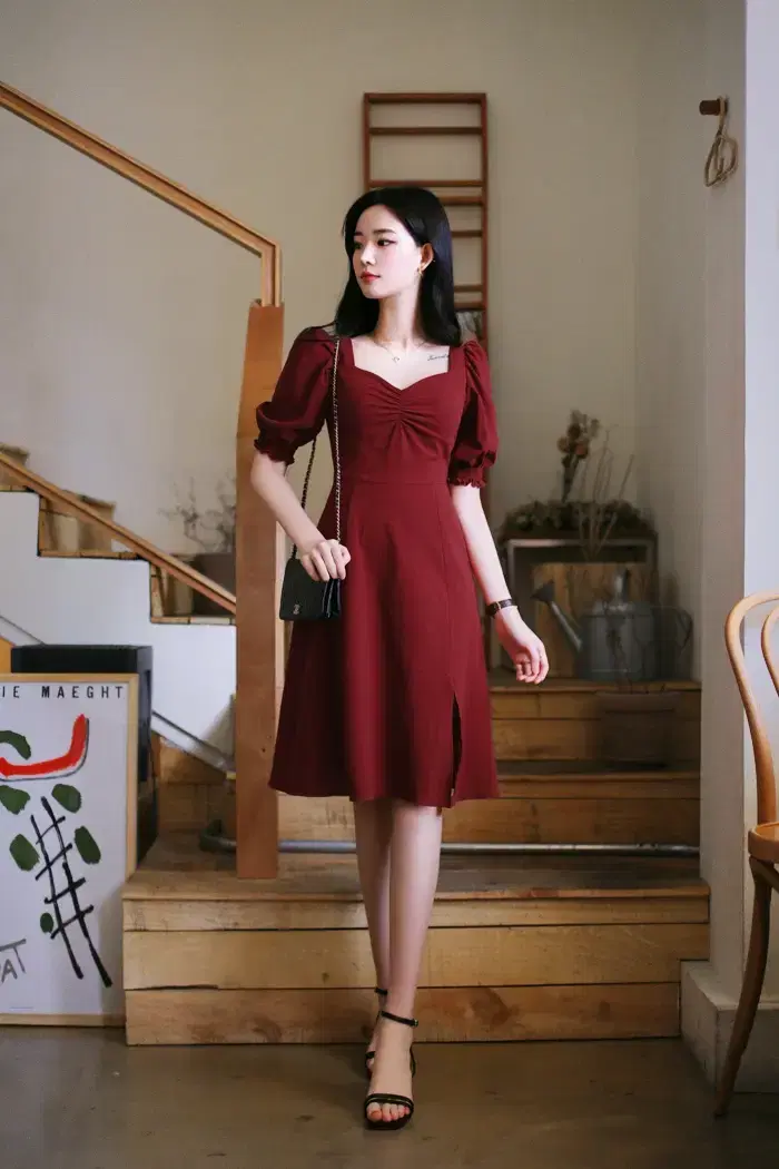 밀크코코아 Romantic red slit dress