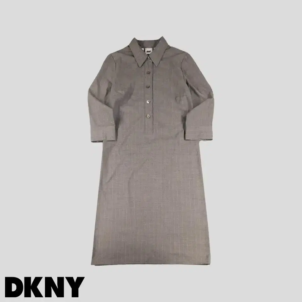 DKNY 디케이앤와이 그레이 스트라이프 하프버튼 울100 셔츠 롱원피스