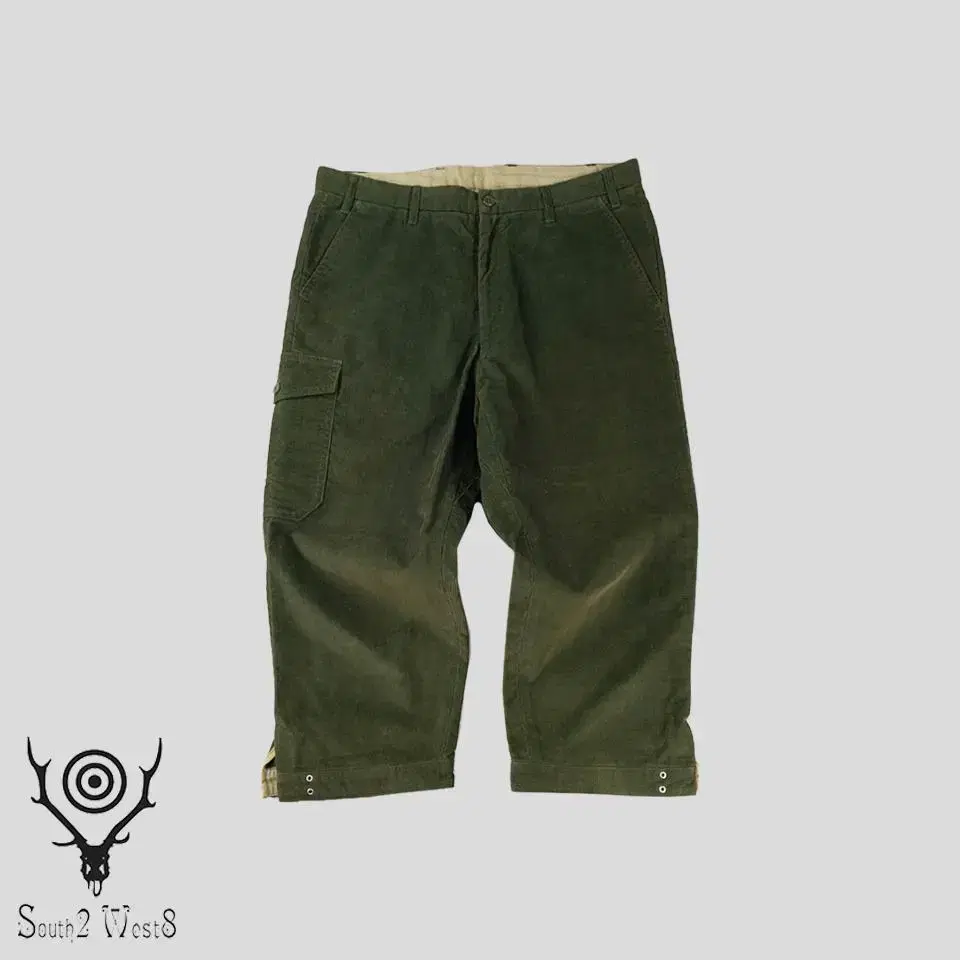 South2West8 Men's Green Side Pocket Trim Corduroy 7-Part Trousers