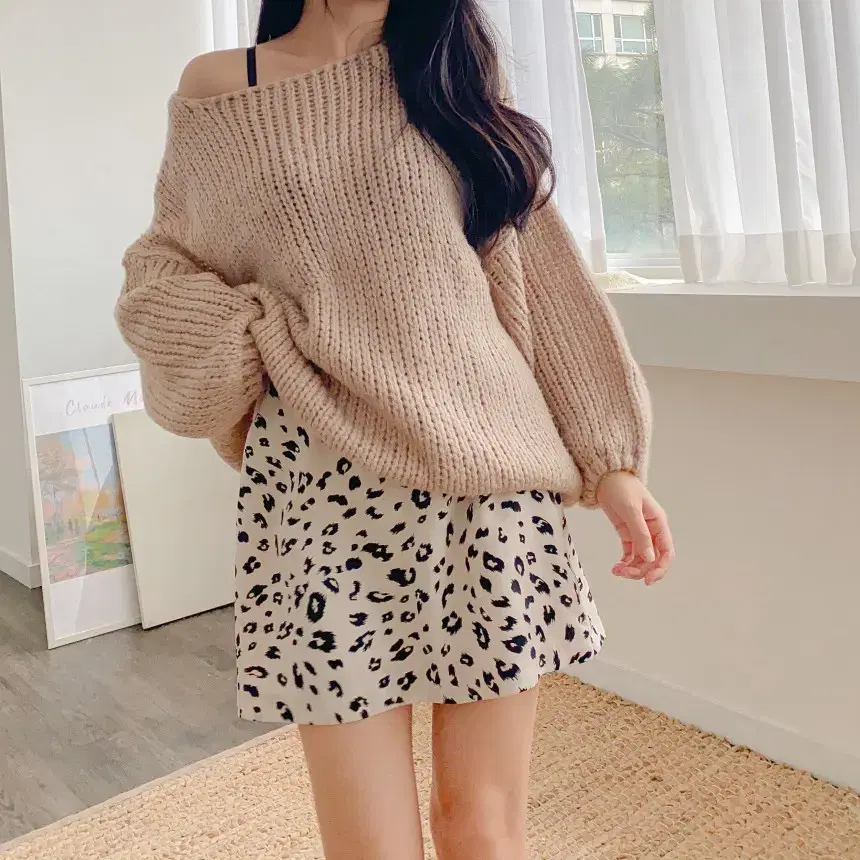 Banding leopard print skirt