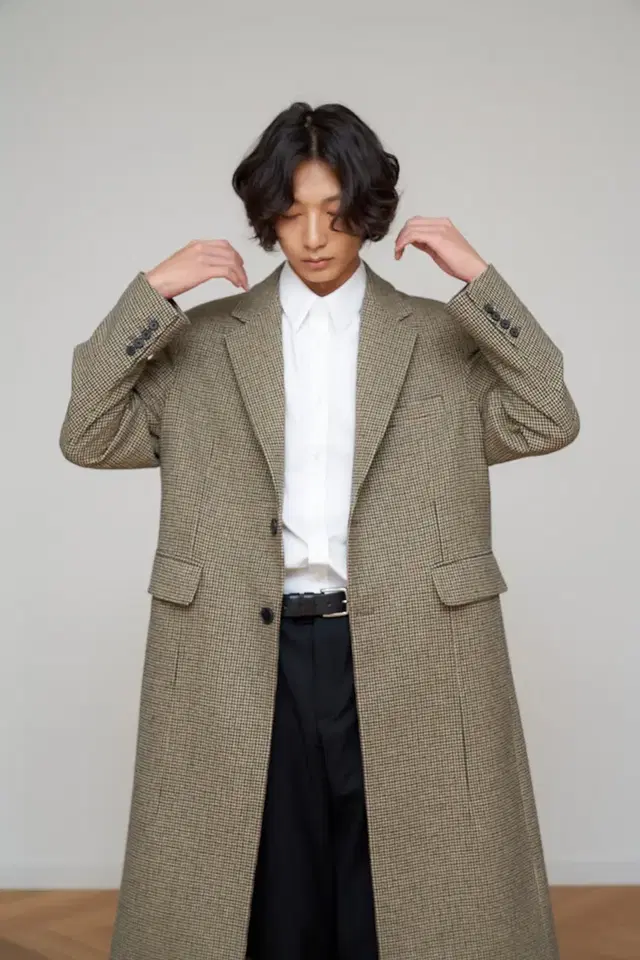 STU 18FW 2button single check coat M