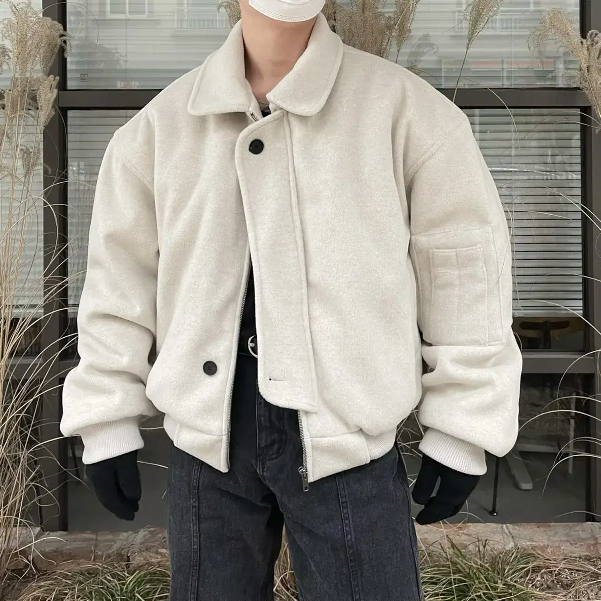 Men's wool bomber bloomers blouson jacket overfit jumper cropped jacket