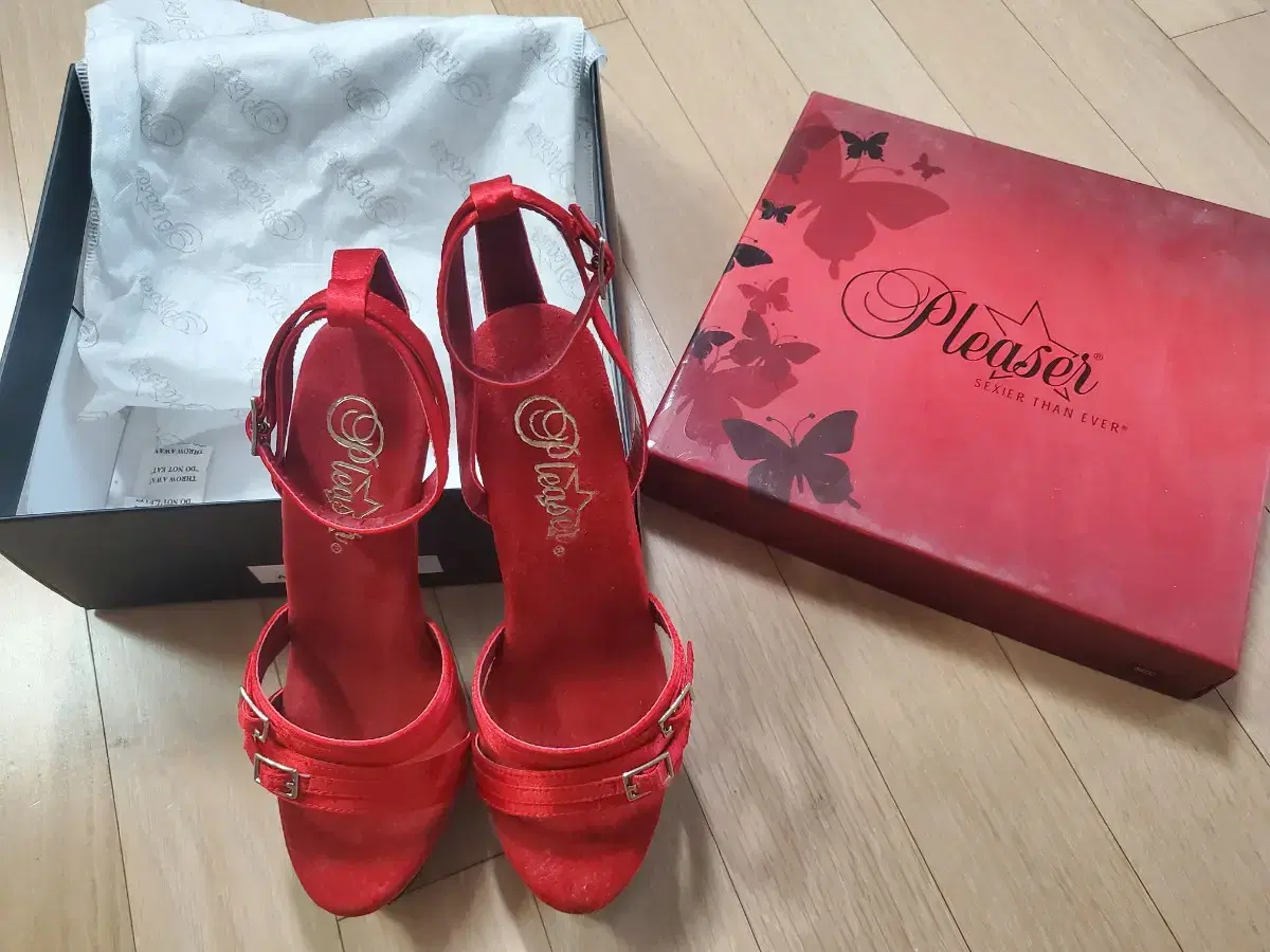 655 Red Satin Clear Heels