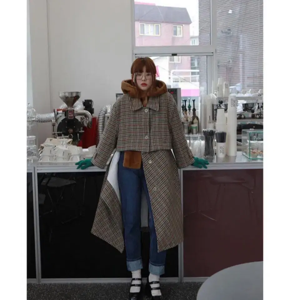 프레클메이드 oversize 2way wool coat(check)