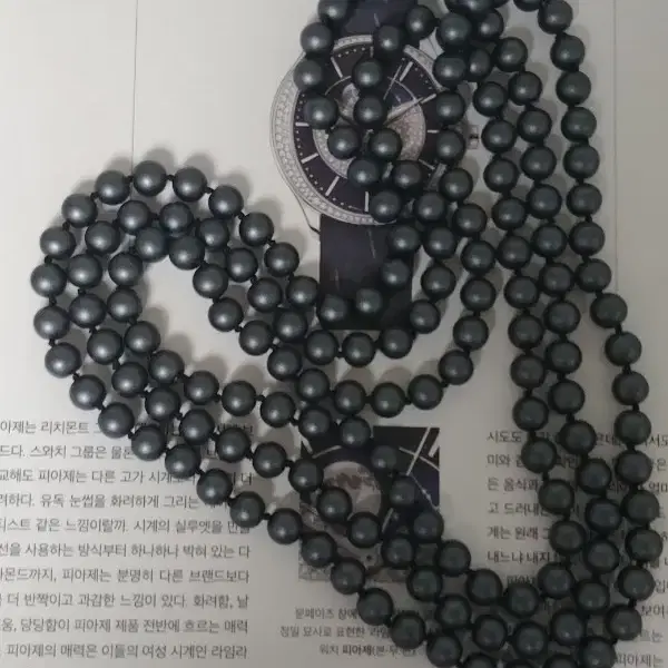 핵진주 긴목걸이 8mm 차콜 색상