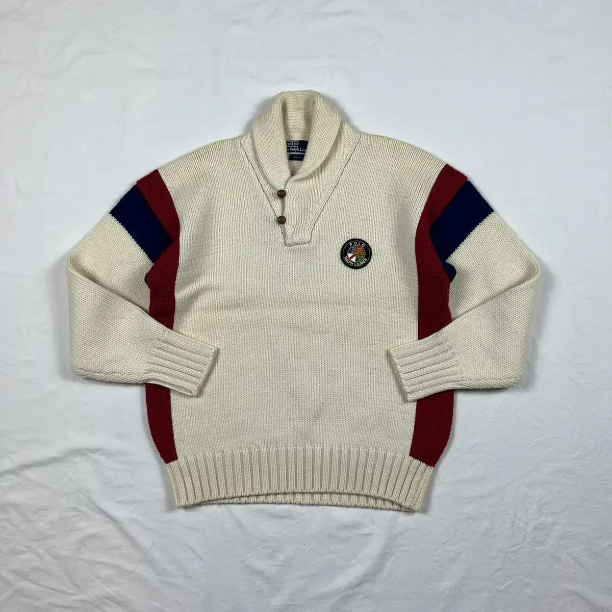 90s Polo Ralph Lauren OG Cookie Patchwork Go Shawl Kara Knit Sweater