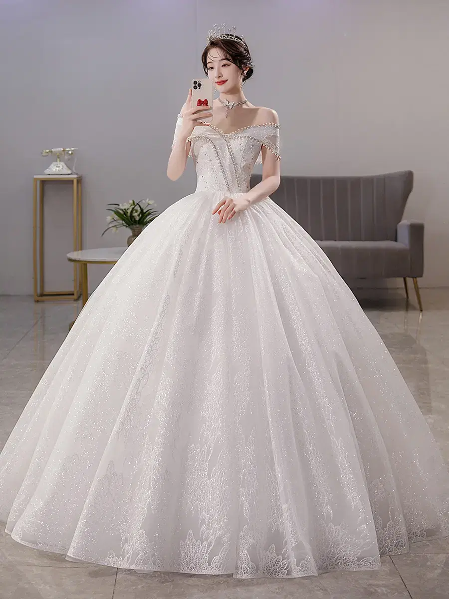 One-Shoulder Franchise Shining Wedding Dress