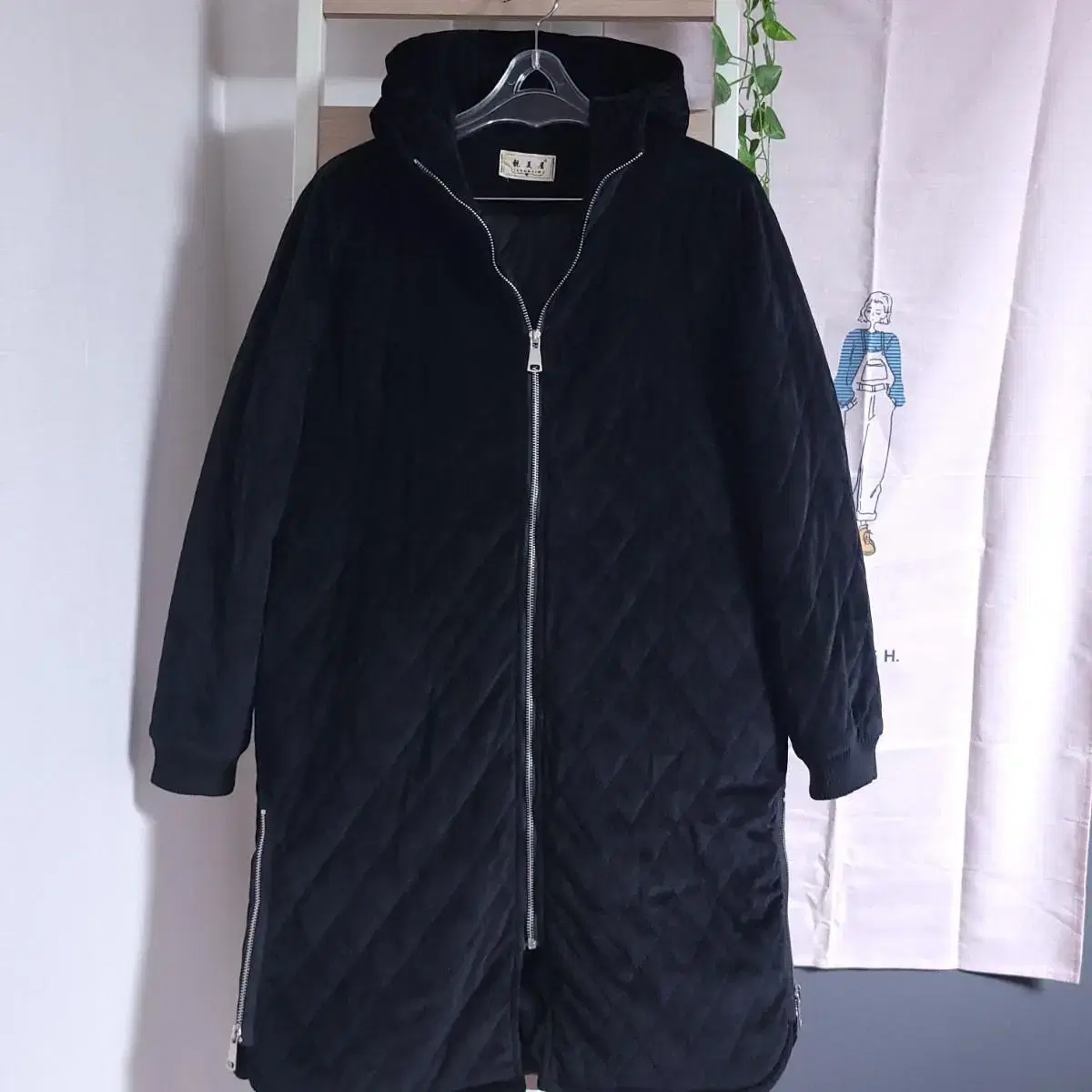 Quilted Coat Velvet Hooded Jacket Safari.