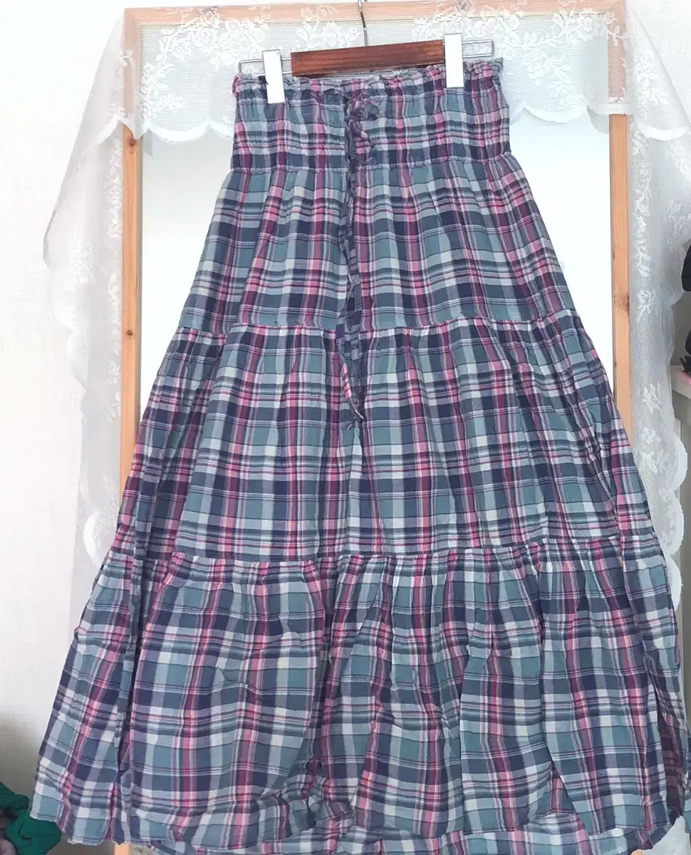 Two-way vintage check skirt 