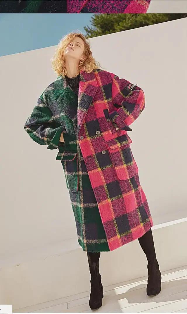 Mohair half and half check coat 모헤어 하프 앤