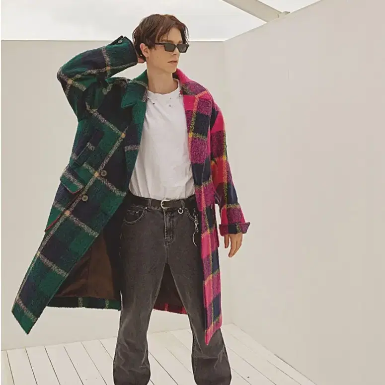 Mohair half and half check coat 모헤어 하프 앤