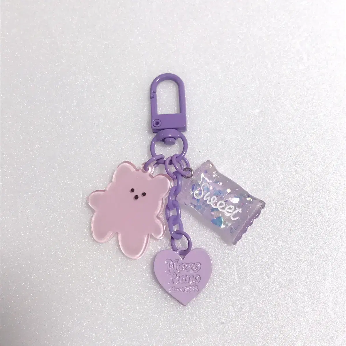 Light purple pink teddy bear keyring