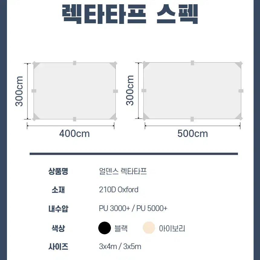 (새상품) 렉타타프 실버코팅 210D 차량 어닝 타프 3X5m 얼덴스