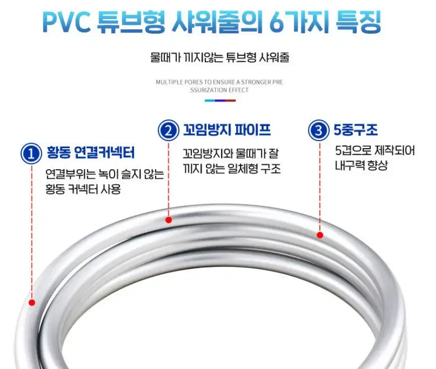 (새상품) 꼬이지 않는 샤워 호스 교체 1.8M 다양한 컬러 물때 욕실 