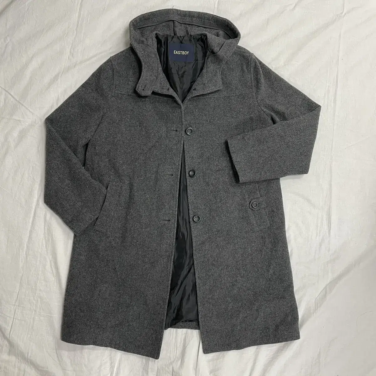 Genuine Eastboy Gray Wool Hooded Coat