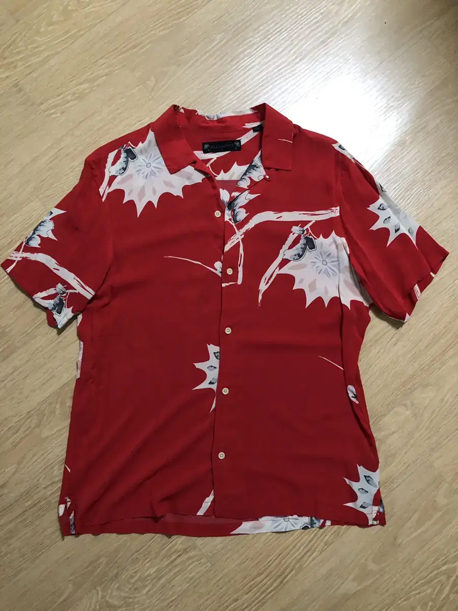 All Saints Hawaiian Shirt Red L