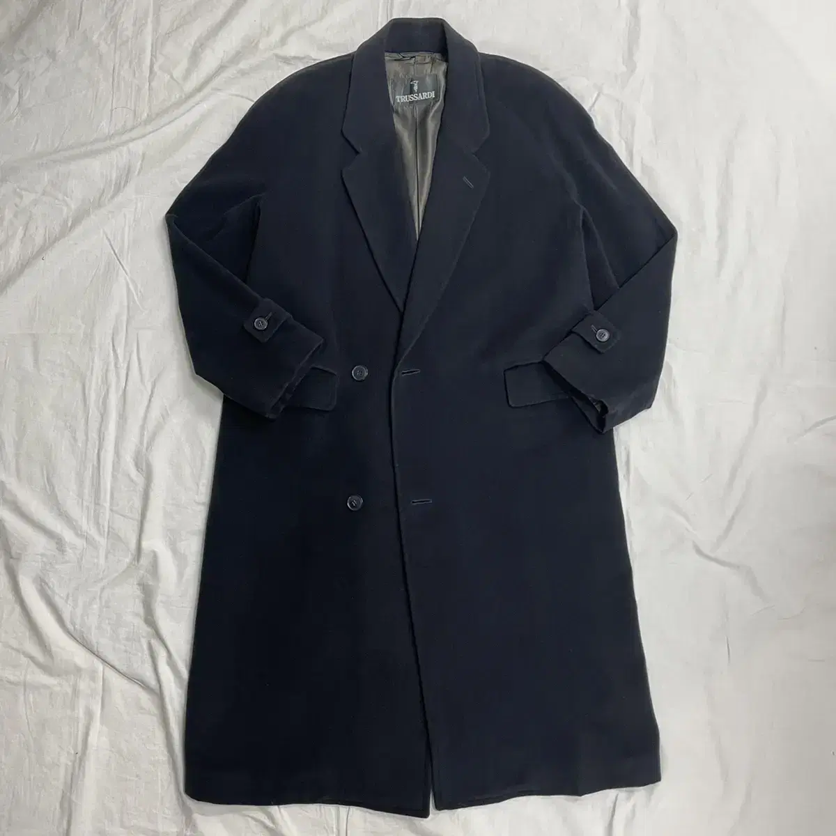 Genuine Trussardi Balmacan Lambswool Long Coat Dark Navy