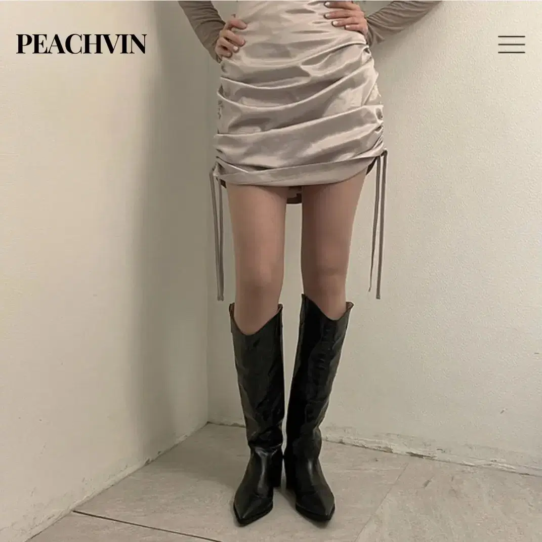 satin shirring dress 새틴 셔링 원피스 샴페인 베이지