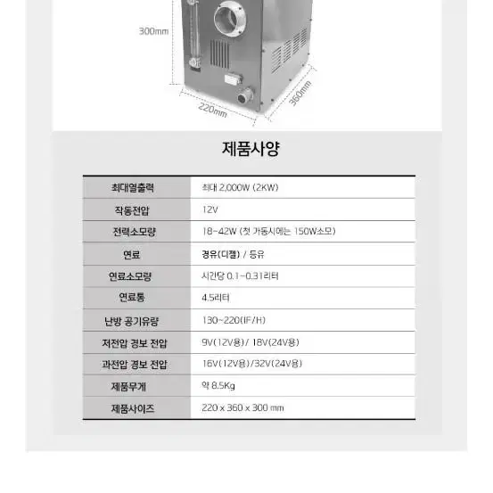 24년형 일체형 핫템무시동히터 12v2k. 차박강추