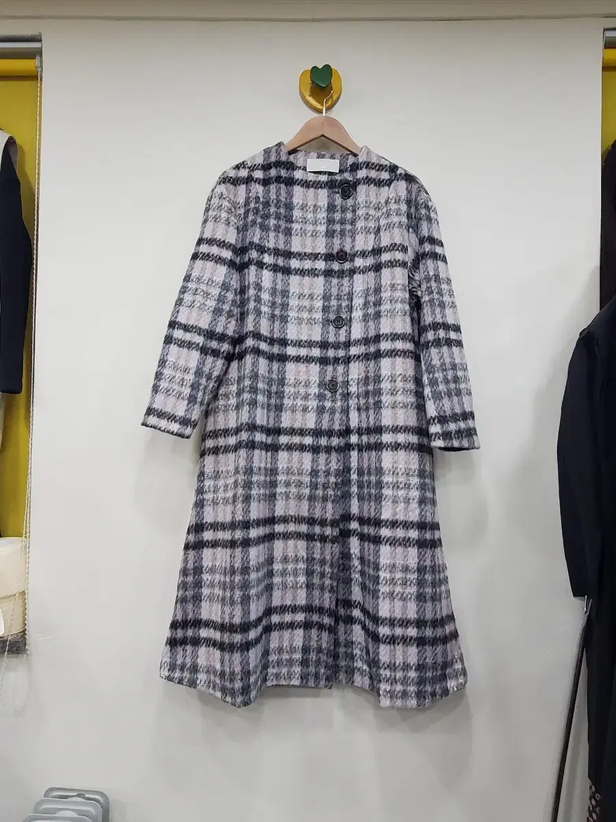 Houndstooth check wool long coat/mohair long coat/check wool long coat