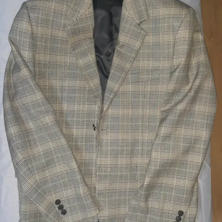 [L]2-Button Blazer_Beige Glen Check