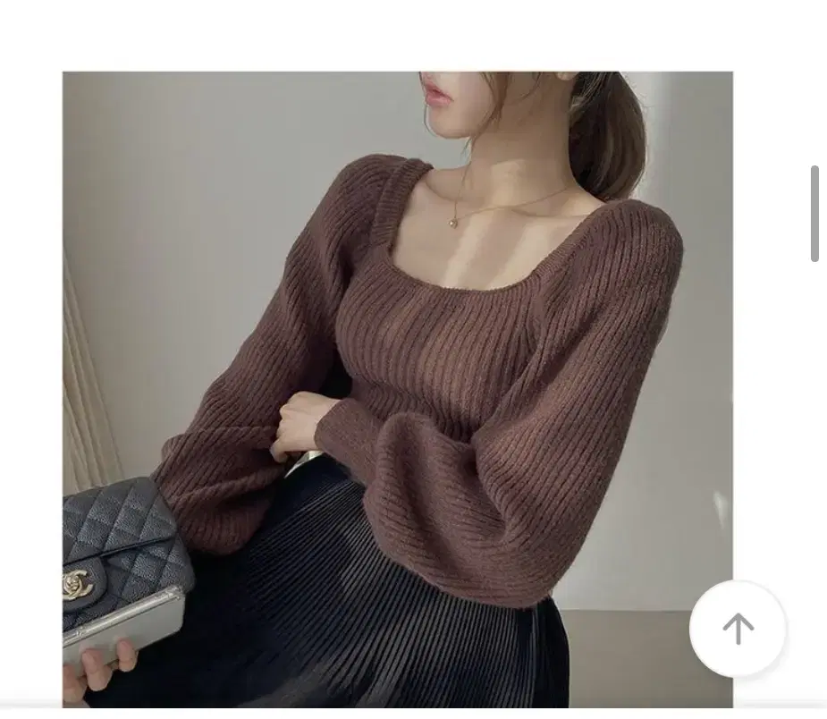 Square neck puff cropped knit brown color for sale