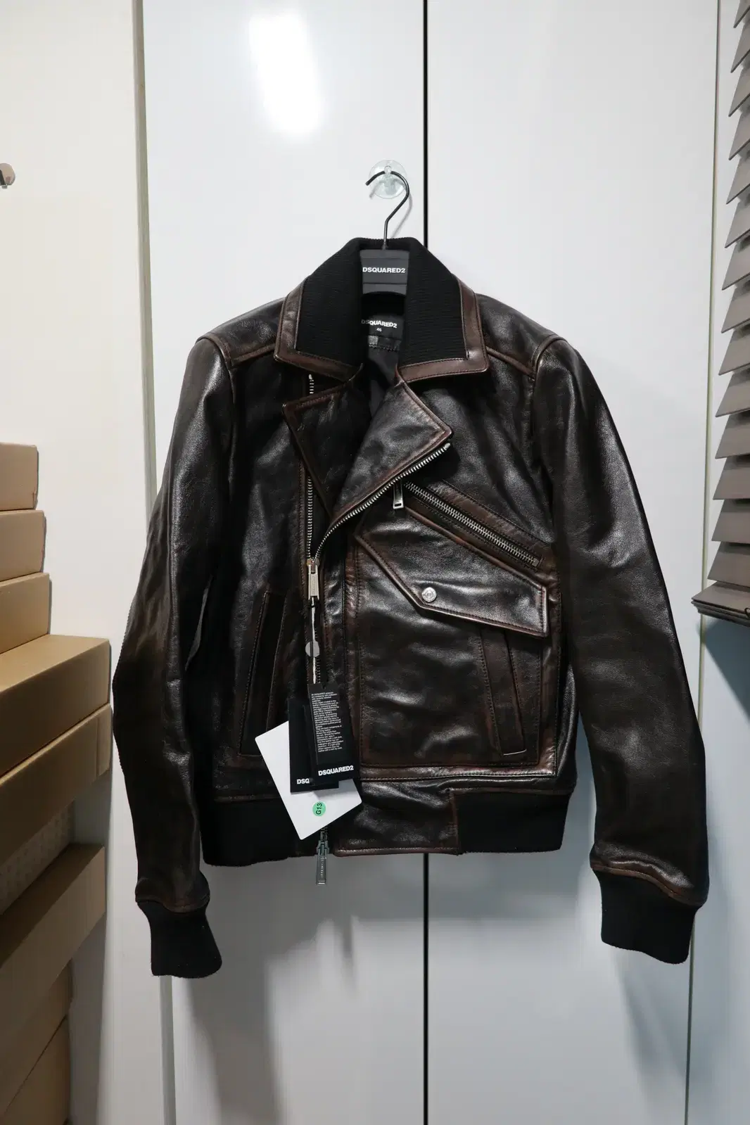 DSQUARED2 Pocket Biker Leather Jacket Gong HomeShop New