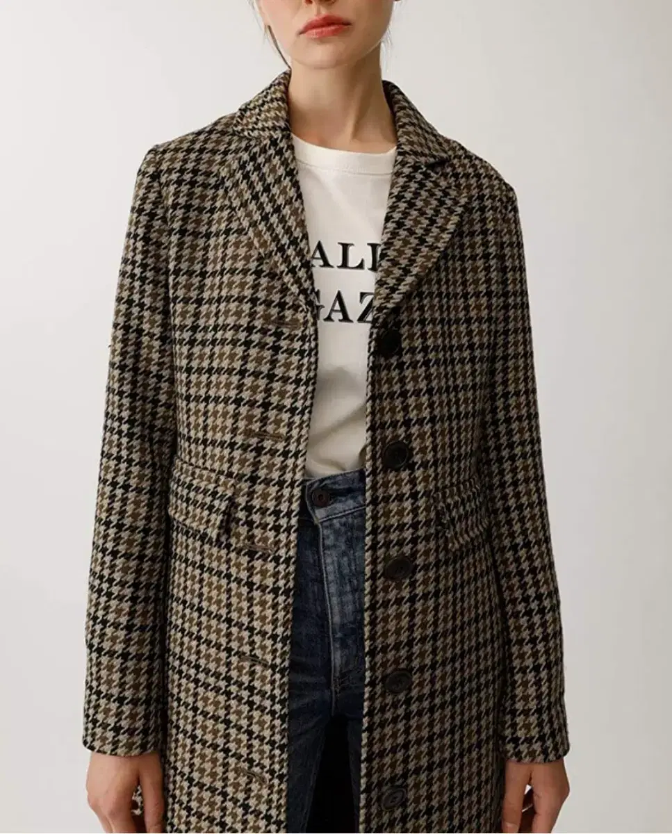 MOUSSY Hound Check Coat bom gaeul Winter Brown Long Coat