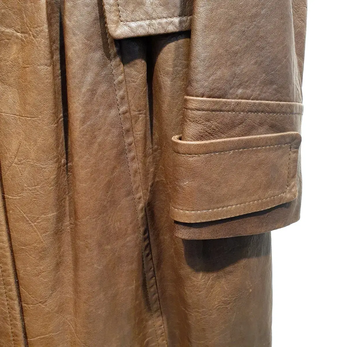 Vintage Leather 플랫카라 브라운 가죽코트/55