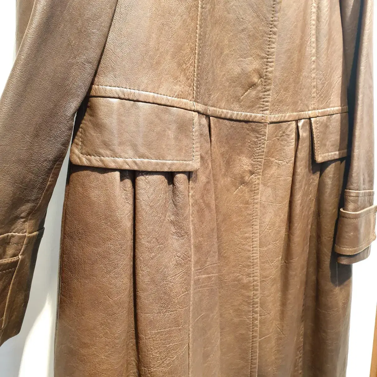 Vintage Leather 플랫카라 브라운 가죽코트/55