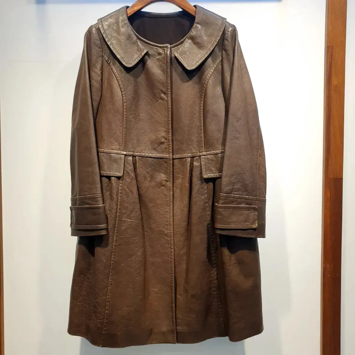 Vintage Leather 플랫카라 브라운 가죽코트/55