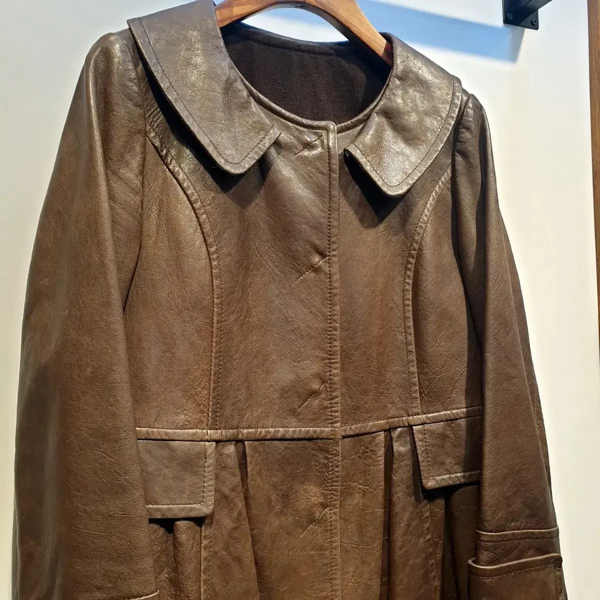 Vintage Leather 플랫카라 브라운 가죽코트/55