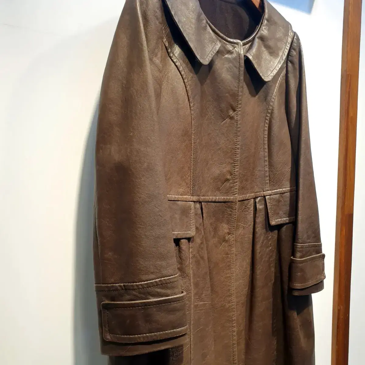 Vintage Leather 플랫카라 브라운 가죽코트/55