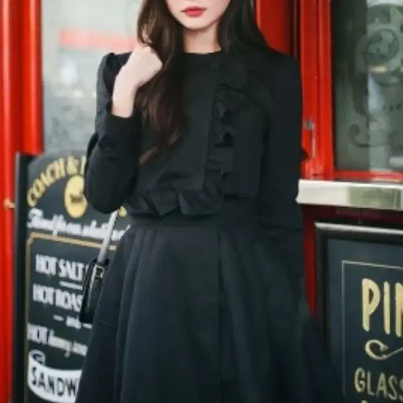 밀크코코아 1435 블랙 프릴 트렌치 black frill trench