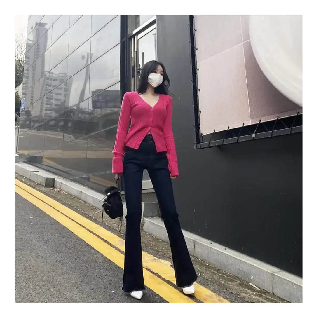 ootd 골지 가디건 핑크 