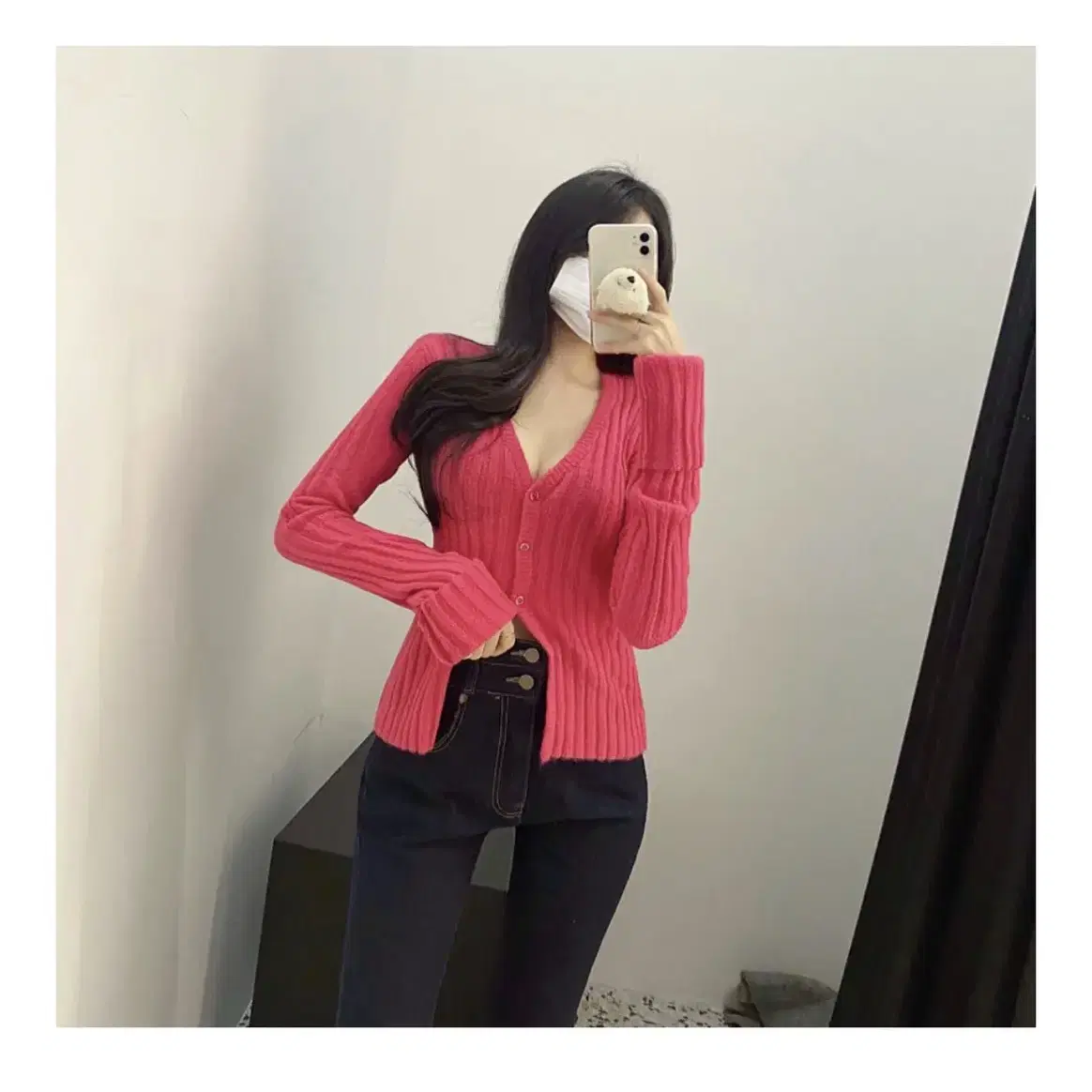 ootd 골지 가디건 핑크 