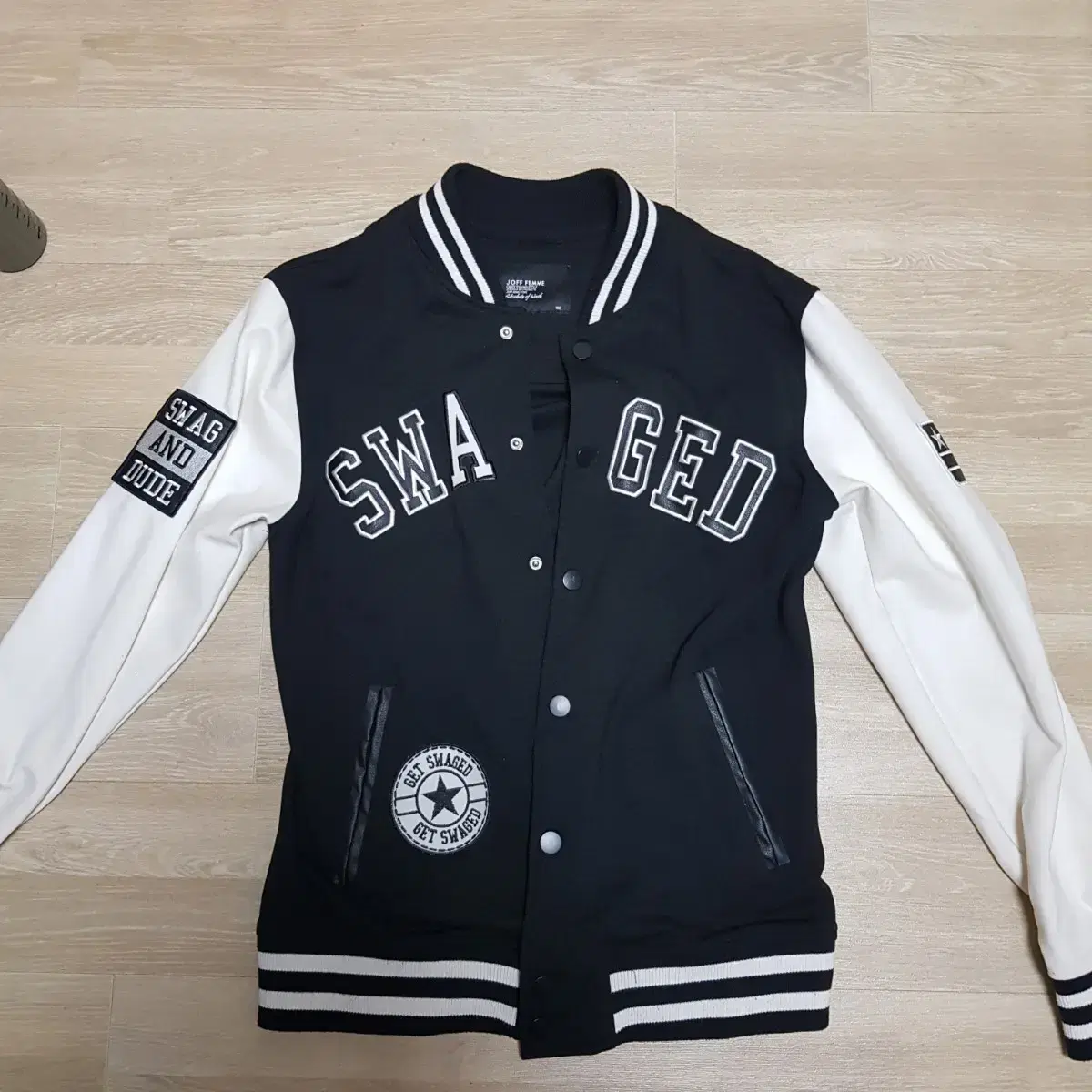 swaged baseball jumper black white 